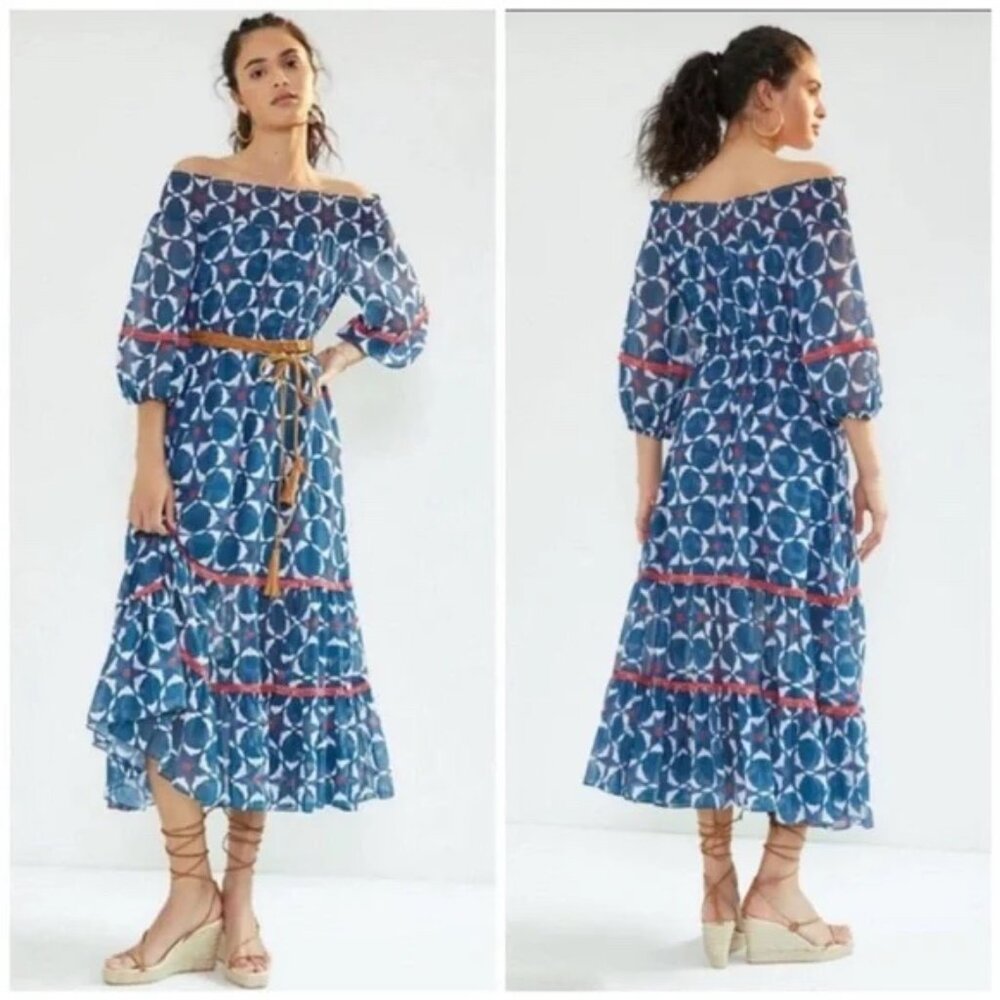 NEW | Sachin + Babi X Anthropologie Mosaic Off The Shoulder Blue White Midi 6